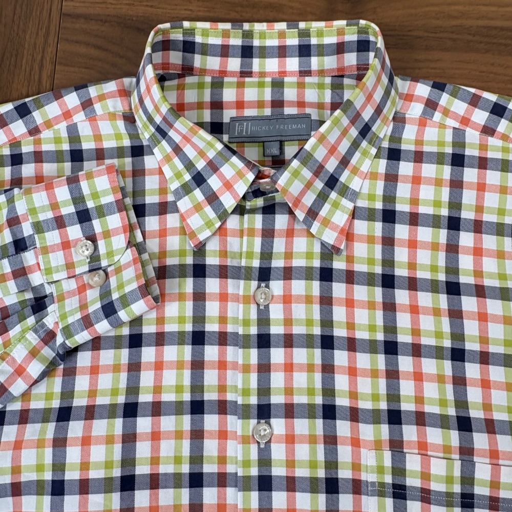 Hickey Freeman Button Front Shirt Mens XXL Multicolor Plaid Old Money Preppy